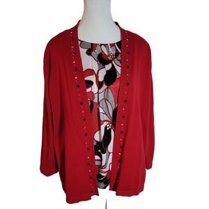Alfred Dunner Red and Black Layered-Look Blouse